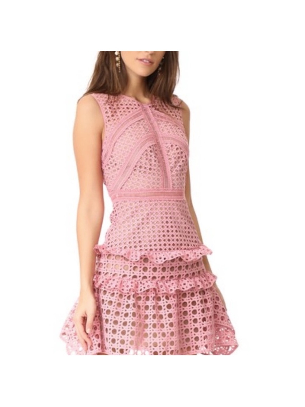 Self-Portrait Dusty Rose Geometric Lace Mini Dress
